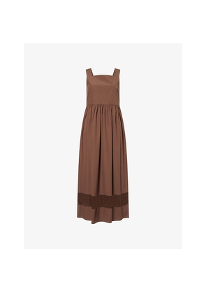 Womens Weekend Max Mara Square-Neck Crochet-Panel Cotton Midi Dress