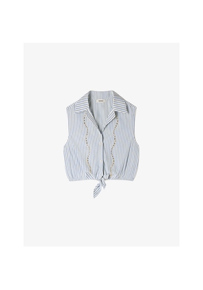 Womens Sandro Cropped Rhinestone-Embellished Cotton-Blend Shirt