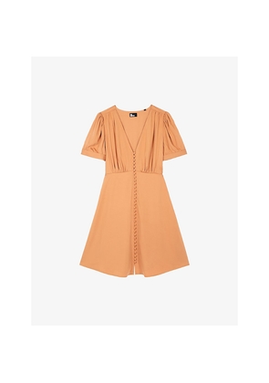 Womens The Kooples V-Neck Short-Sleeve Woven Mini Dress