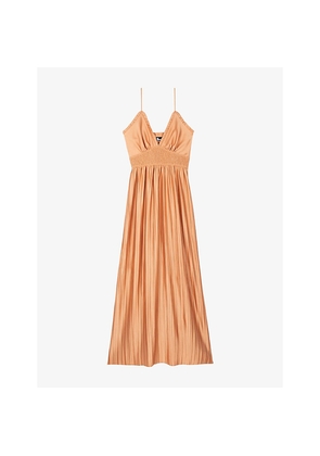 Womens The Kooples V-Neck Shirred-Waist Woven Maxi Dress