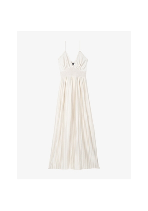 Womens The Kooples V-Neck Shirred-Waist Woven Maxi Dress