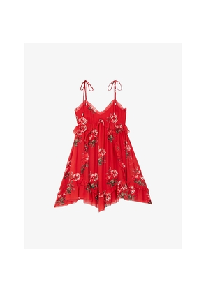 Womens The Kooples V-Neck Floral-Print Woven Mini Dress