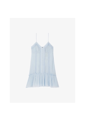 Womens The Kooples Fitted Lace-Embroidered Woven Mini Dress