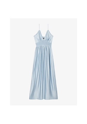Womens The Kooples V-Neck Shirred-Waist Woven Maxi Dress