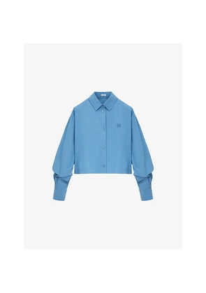 Womens Loewe Logo-Embroidered Cropped Cotton-Blend Shirt