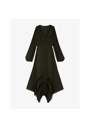 Womens The Kooples Pleated V-Neck Woven Maxi Dress