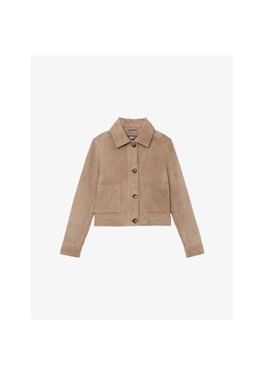 Womens Reiss Sonny Patch-Pocket Suede Trucker Jacket