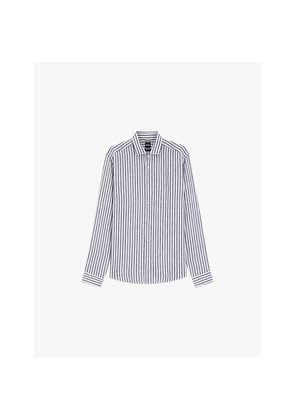 Mens Boss Striped Long-Sleeved Linen Shirt