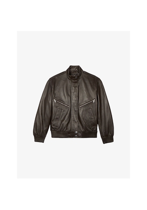 Womens The Kooples Stand-Collar Leather Jacket