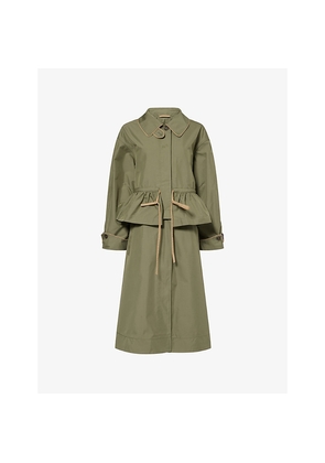 Womens Damson Madder Myrtle Frilled Cotton-Blend Trench Coat