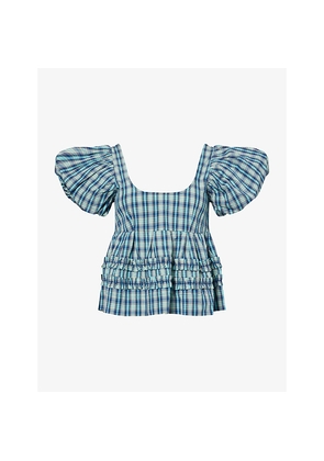 Womens Damson Madder Summer Joy Puff-Sleeve Cotton Blouse