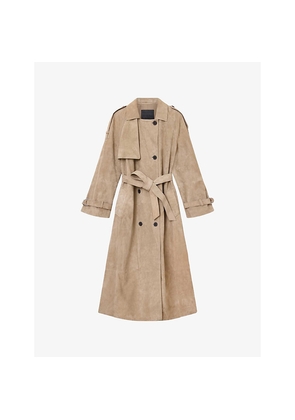 Womens Allsaints Reed Relaxed-Fit Suede Trench Coat