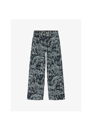 Womens Allsaints Blake Horse-Print Wide-Leg Mid-Rise Jeans