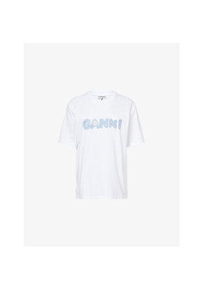 Womens Ganni Logo-Embroidered Relaxed-Fit Cotton T-Shirt