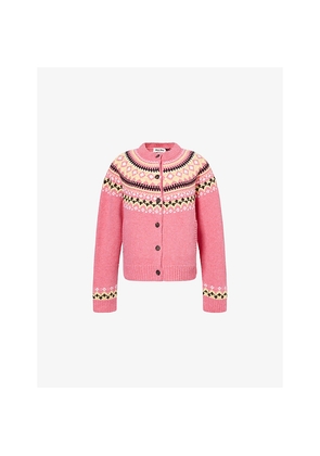 Womens Miu Miu Fair-Isle Knit Wool Cardigan