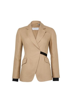 Belted double-breasted linen blazer