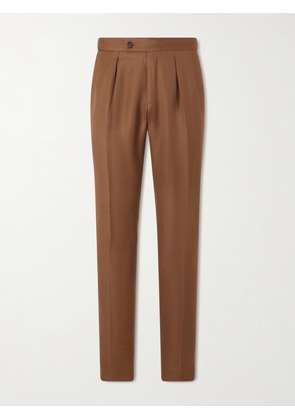 Slowear - Tapered Pleated Wool and Linen-Blend Trousers - Men - Brown - IT 46