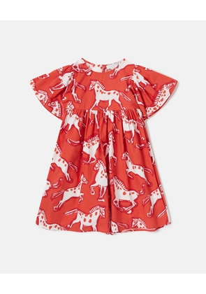 Stella McCartney - Horse Print Popeline Dress, Woman, Red/Multicolor, Size: 6