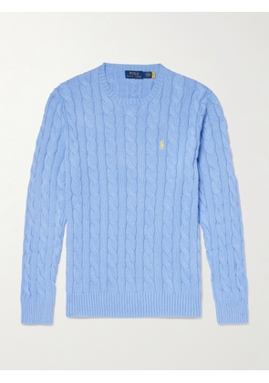 Polo Ralph Lauren - Driver Logo-Embroidered Cable-Knit Cotton Sweater - Men - Blue - XS