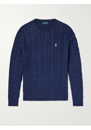 Polo Ralph Lauren - Driver Logo-Embroidered Cable-Knit Cotton Sweater - Men - Blue - XS