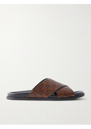 Gucci - Logo-Embossed Leather Sandals - Men - Brown - UK 8