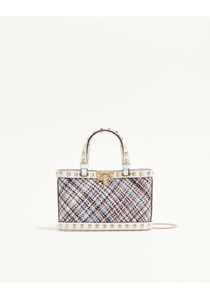 Valentino Garavani Valentino Garavani Rockstud Mini Shopping Bag In Woven Fabric. Woman WHITE/MULTICOLOUR UNI