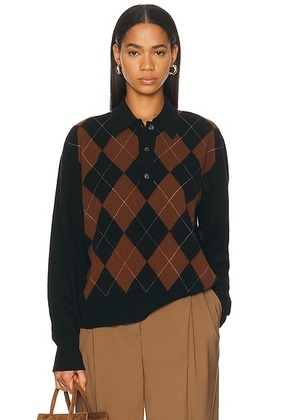 Rohe Compact Knitted Check Polo Sweater in Black Rust Check - Black, Rust. Size 34 (also in ).