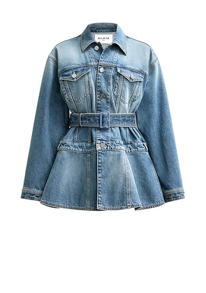 ALAÏA Peplum Denim Jacket in Blue Vintage - Blue. Size 40 (also in ).