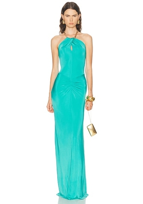 Carolina Herrera Halter Neck Draped Dress in Turquoise - Teal. Size XS (also in ).