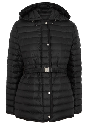 Moncler Women's Medium Black Oredon Hooded Quilted Shell Coat - Detachable Drawstring Hood - 2