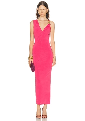 BALMAIN Gold Detail Jersey Draped Long Dress in Bright fuchsia - Fuchsia. Size L (also in ).