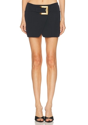 BALMAIN Belted Grain De Poudre Mini Skirt in Black - Black. Size 40 (also in ).