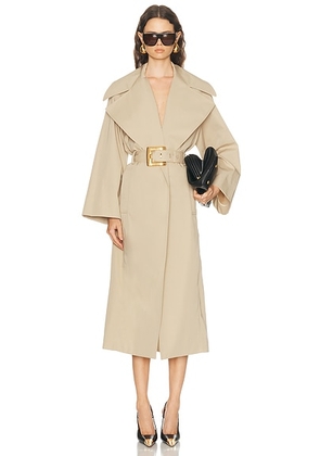 BALMAIN Belted Gabardine Long Trench in SAND - Beige. Size 34 (also in 36, 38).