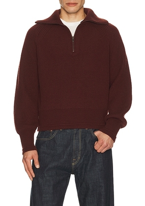 Entire Studios Blimp Quarter Zip Sweater in Bean - Burgundy. Size M/L (also in XL, XS/S).