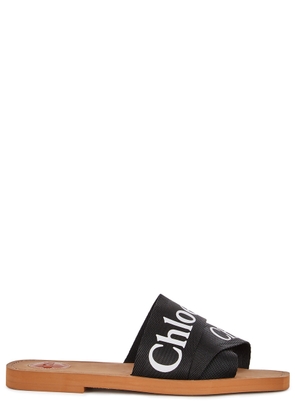 Chloe Woody Logo-print Canvas Sliders - Black - 6