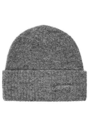 Ganni Logo-embroidered Knitted Beanie - Grey - One Size