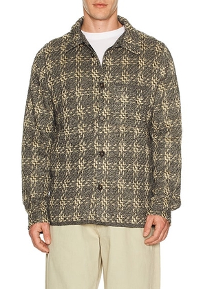 Guest In Residence Plaid Linen Blend Work Shirt in Black Combo - Black. Size M (also in S, XXL/2X).