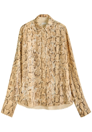 Dries Van Noten Celine Python-print Sequin-embellished Shirt - Beige - 40 (UK12 / M)