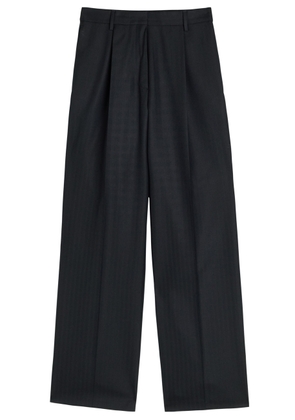 Dries Van Noten Portias Herringbone Wool Trousers - Navy - 40 (UK12 / M)