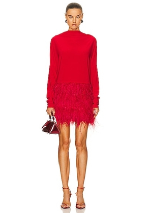 Norma Kamali Feather All In One Mini Dress in Tiger Red - Red. Size XS (also in ).