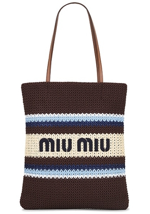 Miu Miu Logo Tote Bag in Cacao  Celeste  & Natural - Chocolate. Size all.