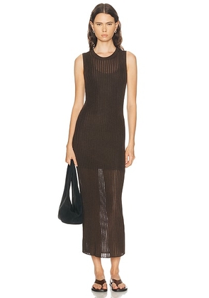 Loulou de Saison Icaria Loose Fit Semi Transparent Sleeveless Midi Dress in Brown - Brown. Size L (also in M).
