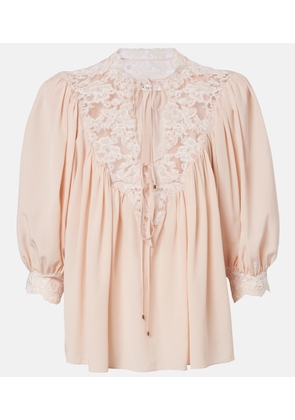 Chloe Lace-trimmed silk crepe de chine blouse