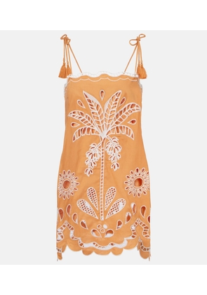 Farm Rio Banana Tree embroidered linen-blend minidress
