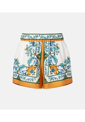 Farm Rio Flora Tile floral linen-blend shorts