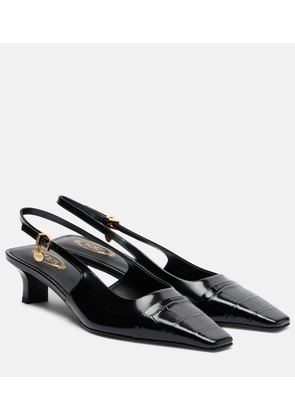 Tod's Croc-effect patent leather slingback pumps