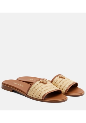 Prada Leather-trimmed raffia sandals
