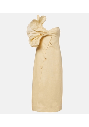 Farm Rio Foral-applique one-shoulder linen midi dress