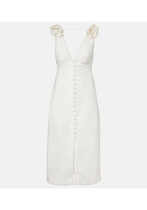 Farm Rio Floral-applique linen midi dress