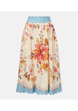 Farm Rio Floral Scarves linen-blend midi skirt